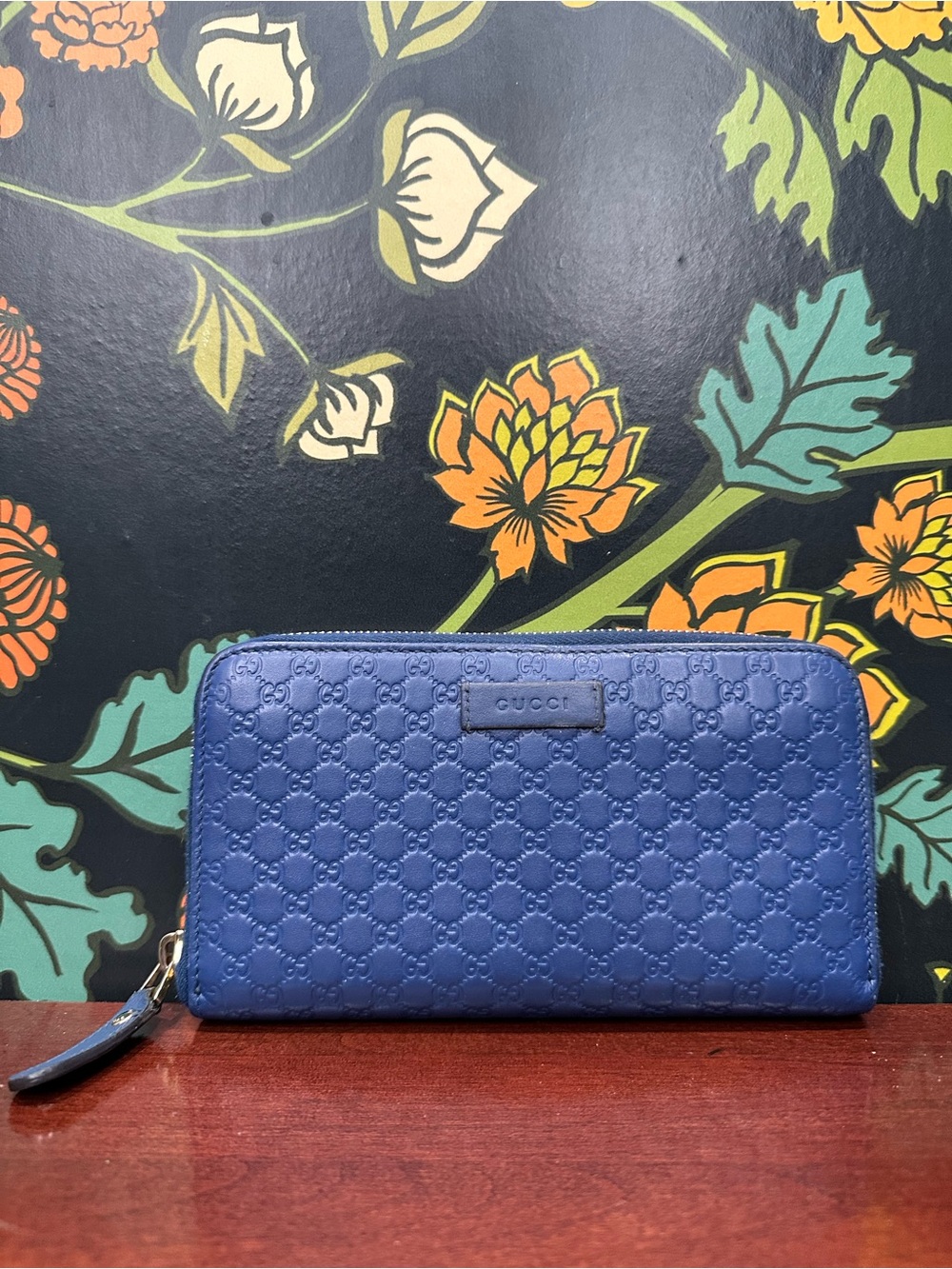 Gucci Microguccissima Blue Leather Zip Around Wallet - Picture 3 of 10